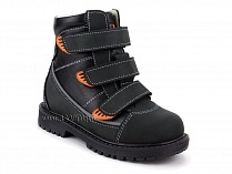 152-121 Бос(Bos), ботинки детские утепленные ортопедические профилактические, байка, кожа, черный, оранжевый в Ижевске