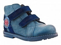 2084-01 УЦ Дандино (Dandino), ботинки демисезонные утепленные, байка, кожа, тёмно-синий, голубой в Ижевске