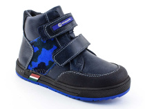 35124Б ШагоВита (Shagovita), ботинки детские демисезонные ортопедические профилактические, кожа, байка, черный, синий в Ижевске