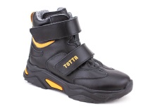 3542-131,15 Тотто (Totto), ботинки детские утепленные ортопедические профилактические, кожа, байка, черный, оранжевый в Ижевске