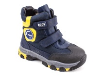 056-600-194-0049 (26-30) Джойшуз (Djoyshoes) ботинки детские зимние мембранные ортопедические профилактические, натуральный мех, мембрана, кожа, темно-синий, черный, желтый в Ижевске