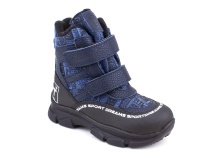 2633-11МК (26-30) Миниколор (Minicolor), ботинки зимние детские ортопедические профилактические, мембрана, кожа, натуральный мех, синий, черный, милитари в Ижевске