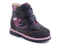 543-8 (26-30) Твики (Twiki) ботинки детские зимние ортопедические профилактические, кожа, натуральный мех, черно-розовый в Ижевске